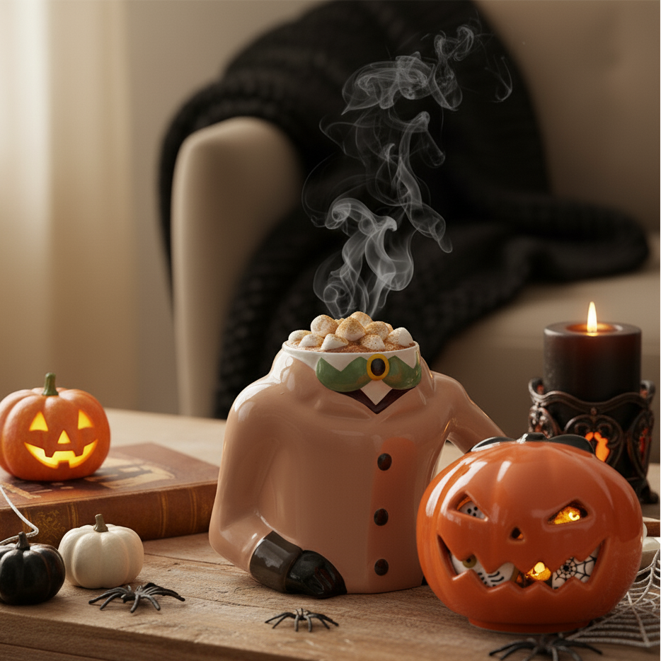 Disney Halloween Pumpkin headless horse man Ceramic Mug Set - Spooky Mug with Treat-Holding Head