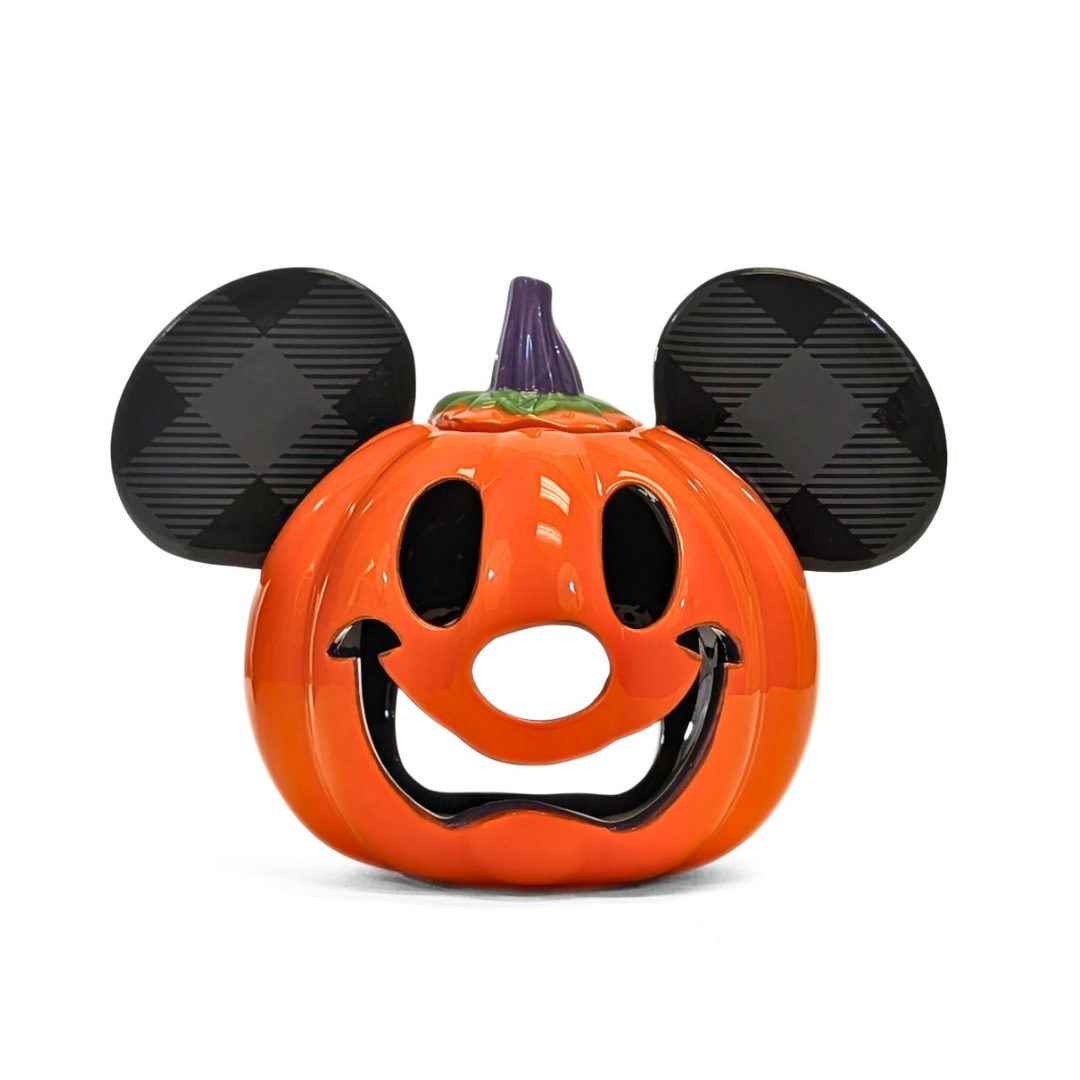 Pumpkin-shaped container with Mickey Mouse ears on a white background