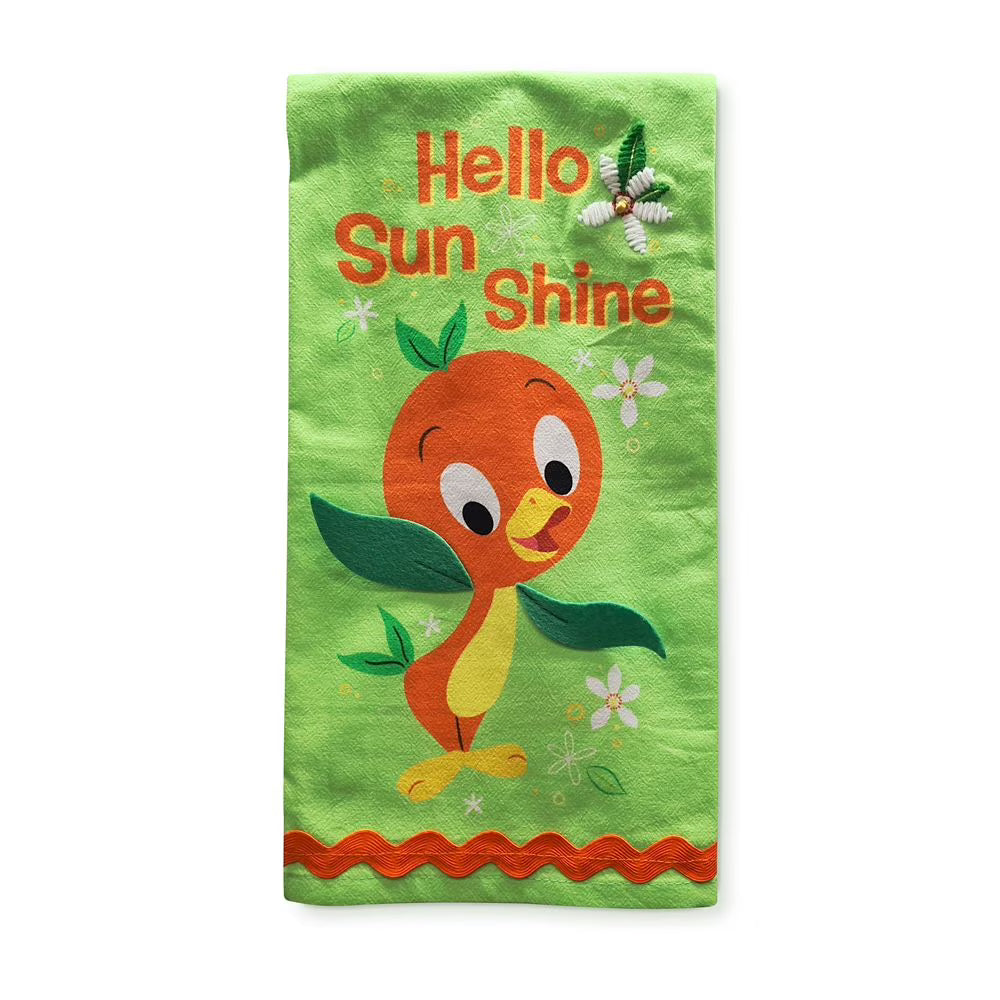 Disney Parks Orange Bird "Hello Sunshine" Kitchen Towel - 100% Cotton with 3D Detail