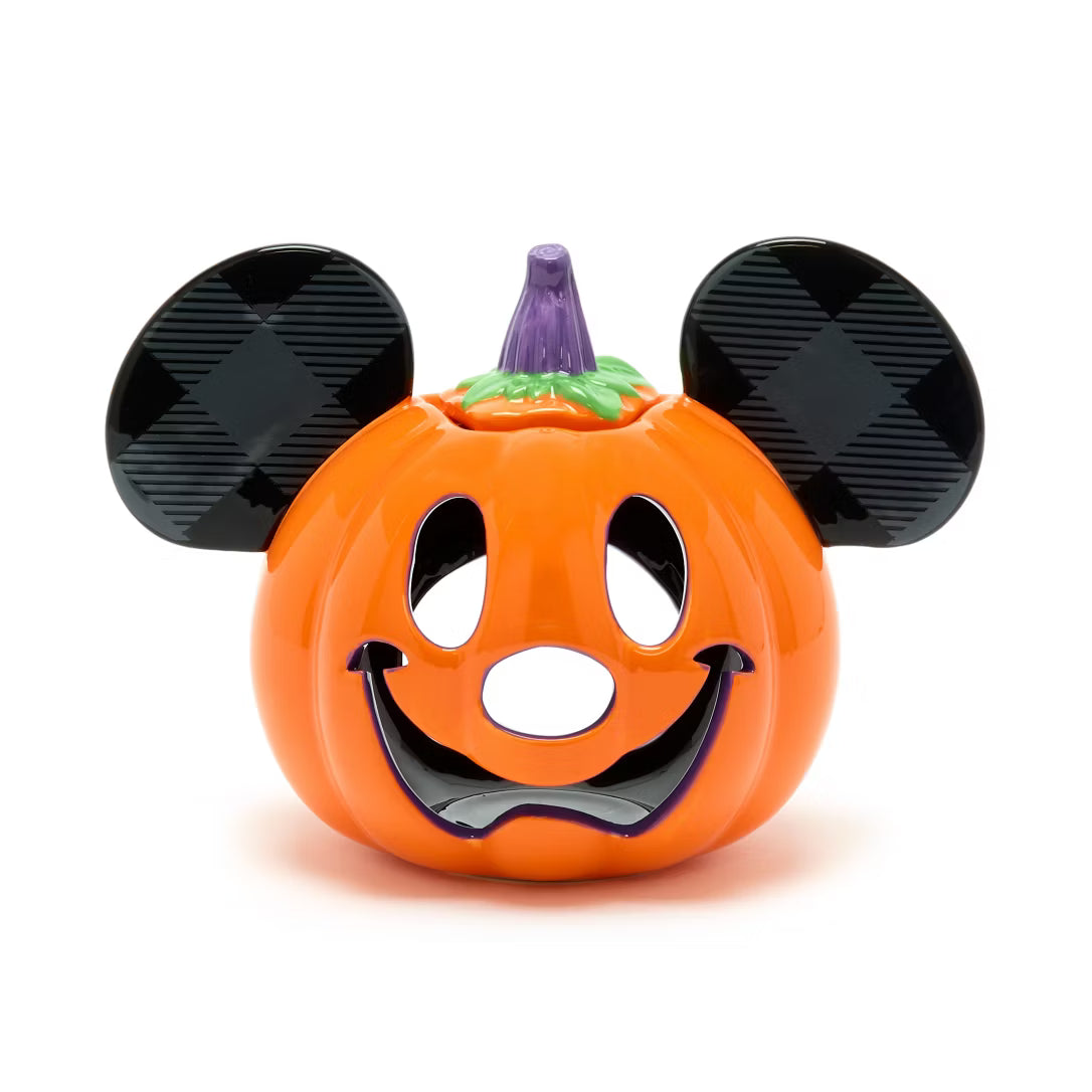 Pumpkin-shaped toy with Mickey Mouse ears on a white background