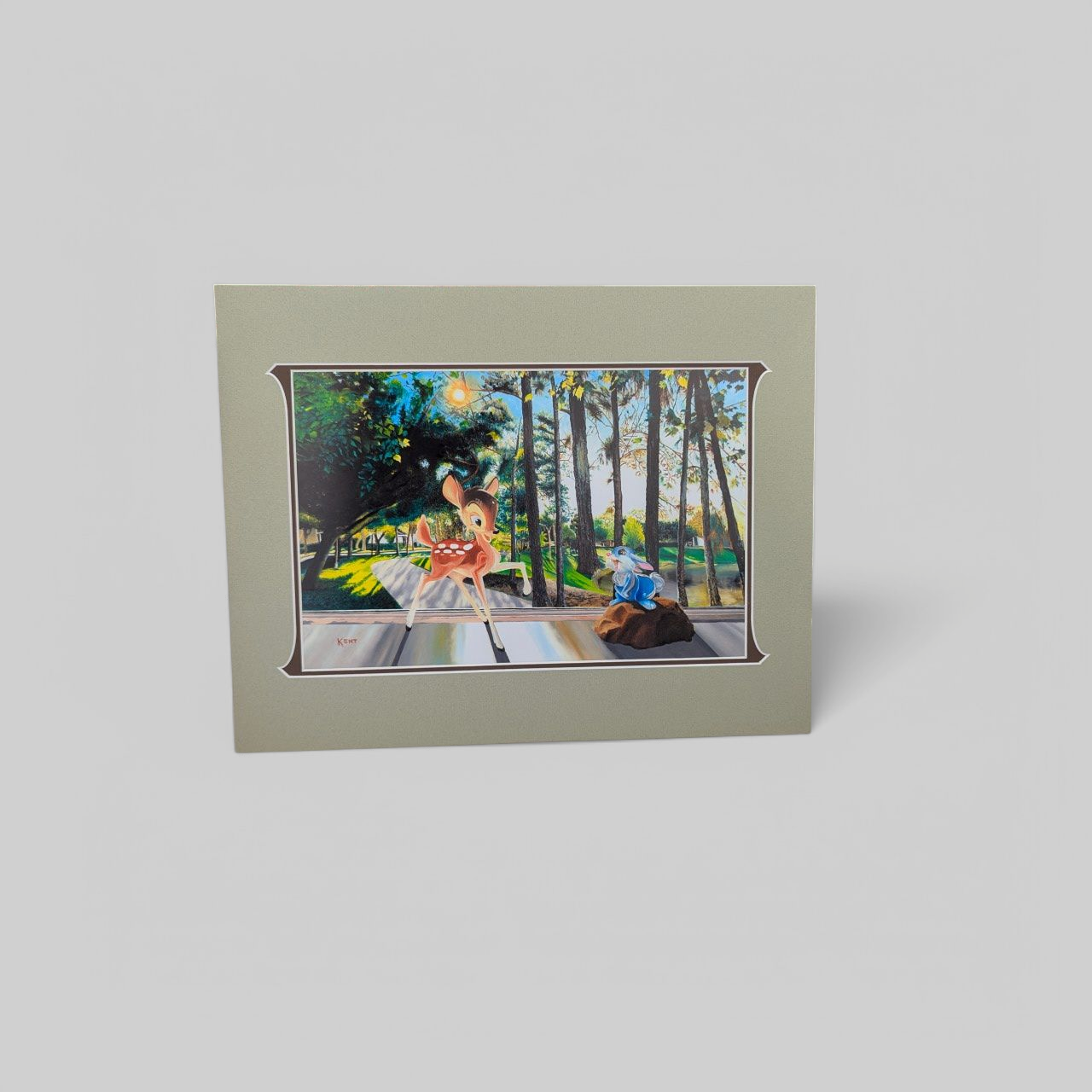 Disney Bambi's Window Print by Kent Hammerstrom, matted art with Bambi and Thumper in forest setting.

