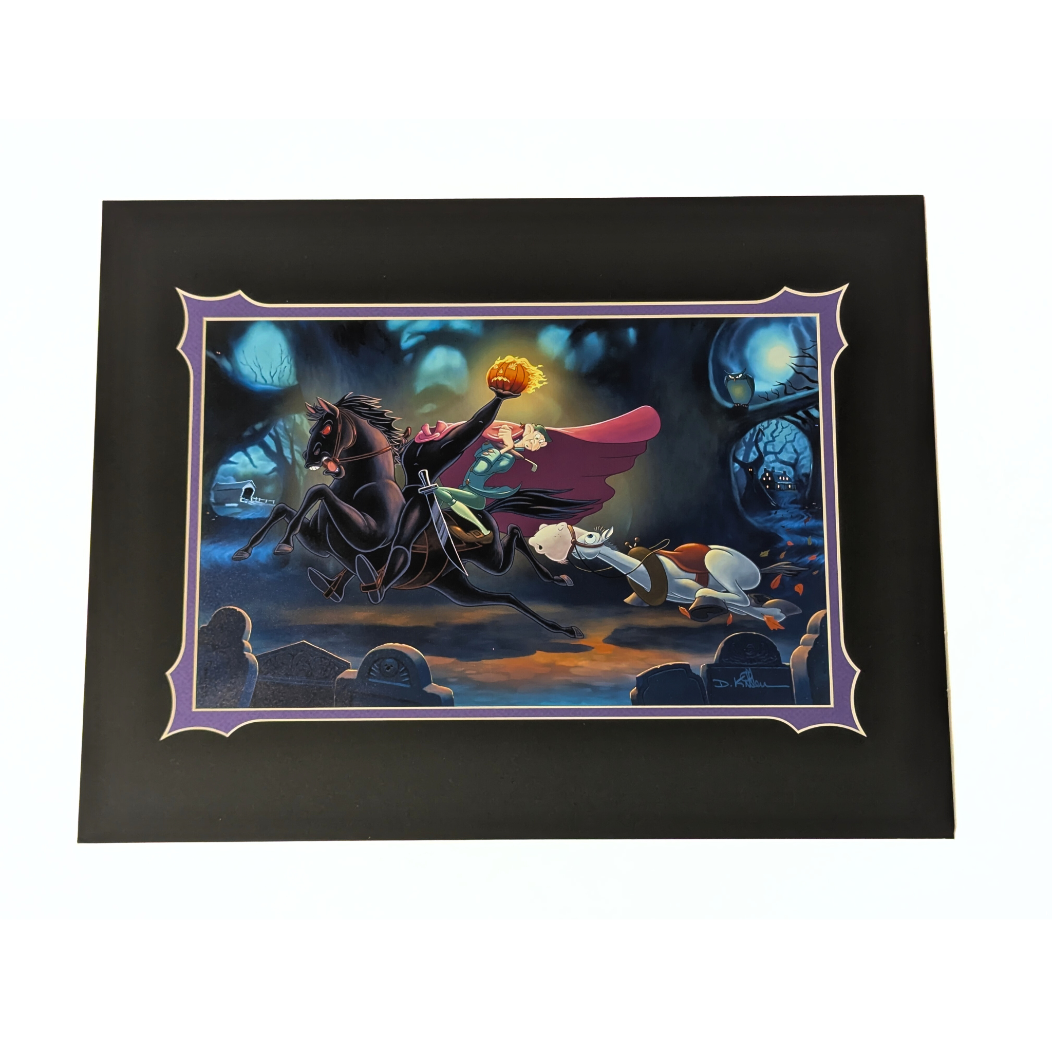 Disney Headless Horseman 'A Head Behind' Print by Daniel Killen, 18x14 with black mat and purple border, Halloween decor