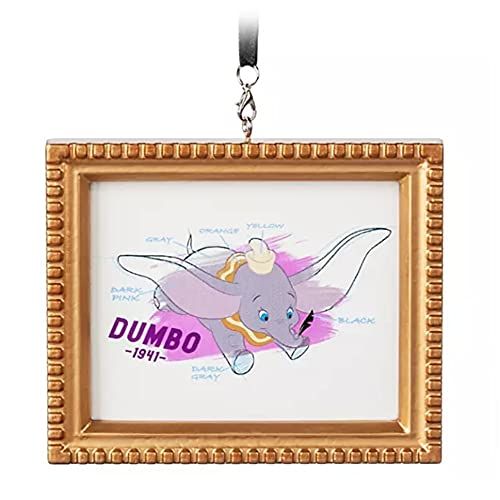 Disney Ink & Paint Collection Dumbo Framed Print Ornament, 4.5x4 canvas art with golden frame and ribbon